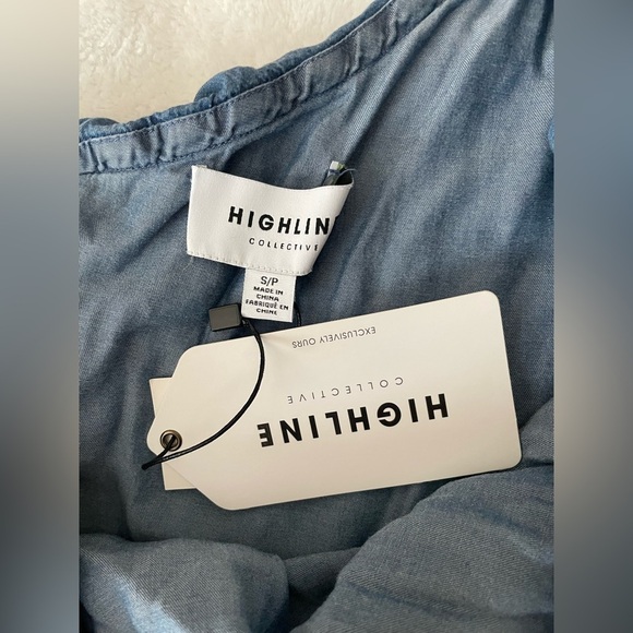 Denim One-Shoulder Ruffle Top in Blue Highline size small - Picture 2 of 8